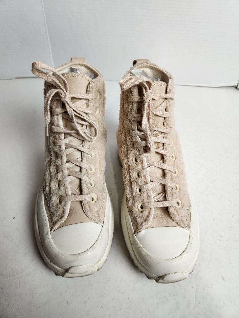 Converse Run Star Hike High-top Sherpa Tan White Women's 8.5 Men's 7.0 - Picture 2 of 10